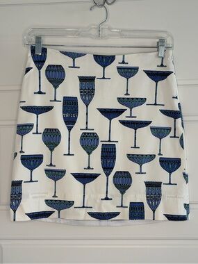 Talbots Wine & Martini Glass Novelty Print A-Line Skirt Size 8P Cotton Office